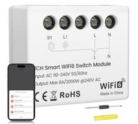 Acmerota Interruptor de relé inteligente de 1 canal, minimódulo con Wi-Fi 6 para domótica, puertas de garaje, calderas de calefacción, persianas enrollables, interruptor de luz Smart Life y control de