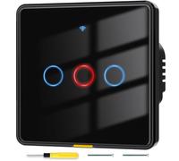 Acmerota Interruptor táctil WiFi negro, interruptores de luz inteligentes de 3 gangs compatibles con Alexa y Google Home Interruptor de control remoto sin Internet (tienen cableado neutro+sin neutro)