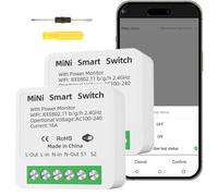 Acmerota Mini interruptor inteligente WiFi para luz con módulo disyuntor DIY y estadísticas de consumo 16 A. Interruptor Bluetooth para hogar inteligente compatible con Google Home y Alexa Echo.