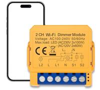 Acmerota Módulo de interruptor dimmer inteligente WiFi 2 vías 2 grupos Interruptor dimmer LED inteligente WiFi Compatible con LED e incandescentes, control por voz y aplicación