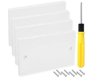 Acmerota Paquete de 4 placas ciegas de 2 bandas, placa ciega doble para enchufes de cubierta, decoración del hogar, cubrir imperfecciones, placa de pared blanca con destornillador