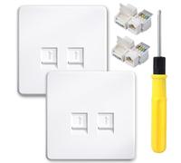 Acmerota Placa frontal Ethernet de 2 puertos doble, placa de pared de zócalo de cara plana CAT6 para caja de zócalo de red de cable Ethernet (CAT6, RJ45) con módulo conector de red sin herramientas