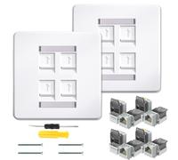 Acmerota Placa frontal Ethernet RJ45 de 4 puertos CAT6A RJ45, placa de pared Quad Ethernet, caja de red de cable Scoket de pared, con modular sin herramientas, resistencia a interferencias, alto ancho