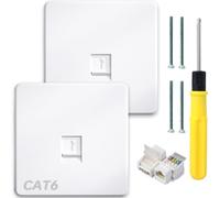 Acmerota Placa frontal para toma RJ45 Placa de pared CAT6 Tomas de pared RJ45 Cat6 Toma de pared Ethernet de puerto único para caja de enchufes, módulo conector de red sin herramientas