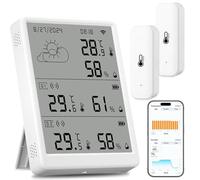 Acmerota Termómetro de habitación con WiFi, higrómetro para exteriores, inalámbrico, inteligente, higrómetro digital, temperatura, humedad, alerta automática, cobertura de 100 metros, para Alexa y