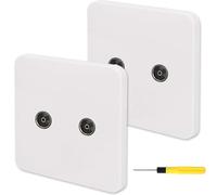 Acmerota Toma de Antena Doble TV/FM Placa de Toma de Pared para TV Coaxial de Doble Puerto para Conexión de Antena Coaxial FM Hogar Oficina Escuela, Blanco, Borde Cuadrado (Paquete de 2)