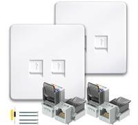 Acmerota Toma de pared Ethernet RJ45 Cat6A Toma Ethernet doble puerto Placa frontal Ethernet Toma de pared RJ45 Cat6A, conexión rápida, velocidad de Internet estable (blanco)