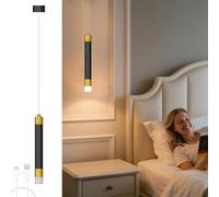 ACMHNC LED Lámpara Colgante Sin Cables con Batería Recargable | Negro Oro | Regulable Táctil (3000/4000/6000k) | 12h Autonomía | Altura Ajustable (180cm) | Para Isla Cocina, Dormitorio, 34cm