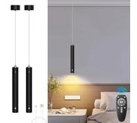 ACMHNC Pack de 2 Lámpara Colgante Recargable sin Cable, 4500mAh Bateria USB-C,Mando a Distancia,Altura Ajustable,3000/4000/6000K,Lámpara de Techo Colgante para Isla de Cocina,Dormitorio,Mesita,Negro