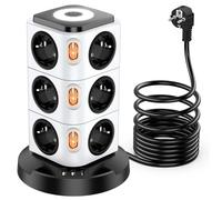 Acodot Regleta de Enchufes 16 en 1, Enchufe Multiple Proteccion Sobretension Regleta Vertical Enchufes 3M Cable, Botones de Control y de Luz Nocturna Tactil, Adecuadopara el Hogar y la Oficina