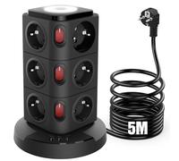Acodot Torre Regleta Enchufes Vertical, Regleta USB 12 Tomas de AC y 3 USB Enchufe Multiple, Regletas Enchufes Proteccion Sobretension, 5M Regreltas Vertical con Interruptor para Mesa Oficia Casa