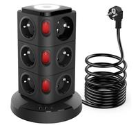 Acodot Torre Regletas Enchufes, Regleta Enchufes Proteccion Sobretension con Interruptor con 12 Tomas de AC y 3 USB Regleta Vertical, 5M Enchufe Multiple es Adecuado para Escritorios y Dormitorios