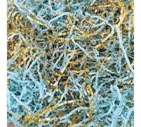 Acoeitl Relleno de papel arrugado azul y dorado de 5.3 onzas, papel de confeti triturado para cestas de regalo, cajas y bolsas, papel de corte arrugado, cesta de relleno para cumpleaños y Navidad