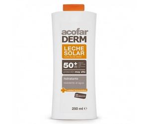 Acofarderm Leche Solar Hidratante SPF 50 250 ML - Resistente al Agua, Aloe Vera, Emulsión Corporal