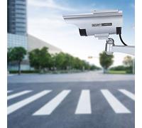 ACOGEDO Cámara Falsa con Energía Solar Cámara de Seguridad de Vigilancia CCTV para Exteriores Registro LED () Panel Interno allí Falsa de Seguridad de Vigilancia CCTV Falso (Silver)