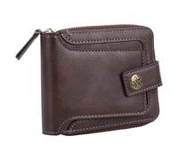 ACOGEDO Cartera Triple de Piel Sintética Retro para Hombre con Cremallera y Hebilla, Múltiples Ranuras para Tarjetas y Compartimento para Billetes, Cartera de Viaje de Gran Capacidad (café Oscuro)
