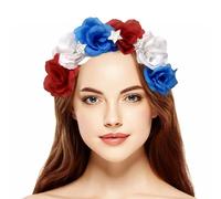 ACOGEDO Patriótico Flag Dadand Band Hoop con Flores Rojas Blancas y Azules para las Celebraciones del Día de la Independencia 4 de Julio - Banda para el Cabello Elástico Universal para Adultos y