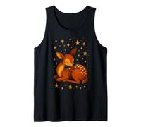 Acogedor Cervatillo Dormido bajo Estrellas Suave Bosque Noche Obra de Arte Camiseta sin Mangas