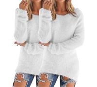 Acogedor conjunto de invierno de 2 piezas para mujer, suéter y camiseta de forro polar de cuello alto para clima frío, suéter térmico suave a la moda, blanco, L