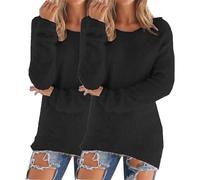 Acogedor conjunto de invierno de 2 piezas para mujer, suéter y camiseta de forro polar de cuello alto para clima frío, suéter térmico suave a la moda, Negro, S