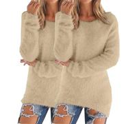 Acogedor conjunto de invierno de 2 piezas para mujer, suéter y camiseta de forro polar de cuello alto para clima frío, suéter térmico suave a la moda, caqui, L