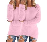 Acogedor conjunto de invierno de 2 piezas para mujer, suéter y camiseta de forro polar de cuello alto para clima frío, suéter térmico suave a la moda, rosa, XL