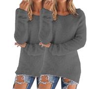 Acogedor conjunto de invierno de 2 piezas para mujer, suéter y camiseta de forro polar de cuello alto para clima frío, suéter térmico suave a la moda, gris, L