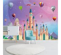 Acogedor Hermoso Castillo De Dibujos Animados Globo De Aire Caliente 3D Papel Pintado Pared Fácil Instalación Oficina Sala Estar Sofá Dormitorio TV Fondos Decoración-400cm×280cm