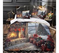 Acogedor interior navideño Funda de Edredón incluye Fundas de Almohada Juego de 3 Piezas Suave Diseño 3D Lavables Escena de vacaciones de invierno Funda Edredon for Adultos Single（140x200cm）