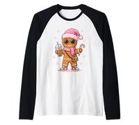 Acogedor Leopardo Pan de Jengibre sosteniendo café Helado y Dulces Navidad Camiseta Manga Raglan