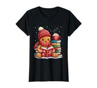 Acogedor Libro de Lectura de Navidad de Pan de Jengibre Bibliotecario Camiseta gráfica económica, Mujer, Negro, M