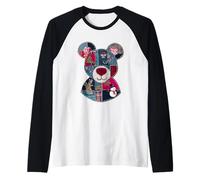 Acogedor Oso de Navidad Patchwork Design Art Camiseta Manga Raglan