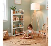 Acogedor rincón de Lectura - Infantil - Lámpara de pie 135cms + Alfombra Calada de Yute 120cms + Librería de pie 4 baldas