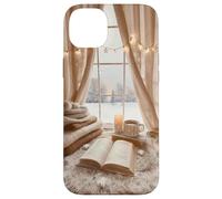Acogedor Winter Haven Snowy Window Scene Festive Book Lover Carcasa para iPhone 14 Plus