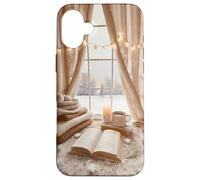 Acogedor Winter Haven Snowy Window Scene Festive Book Lover Carcasa para iPhone 16 Plus