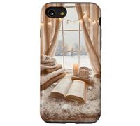 Acogedor Winter Haven Snowy Window Scene Festive Book Lover Carcasa para iPhone SE (2020) / 7/8