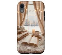 Acogedor Winter Haven Snowy Window Scene Festive Book Lover Carcasa para iPhone XR