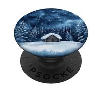 Acogedora cabaña de Invierno, Escena navideña, Felices Noches, Navidad PopSockets PopGrip Adhesivo