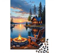 Acogedora cabaña del Lago Set De 1000 Piezas Papel Reciclado Puzzle Familiar Aficionados A Los Ocio En Casa Entretenimiento Fin De Semana Fácil Almacenar 38x26cm/1000pcs
