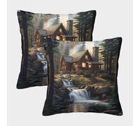 Acogedora cabaña-estilo de retiro bosque Fundas Cojines Para Sofá 2 Piezas Disponible todas las estaciones Funda De Almohada Throw Cojín Decoración Funda De Cojines De Estar Dormitorio 50x50cm