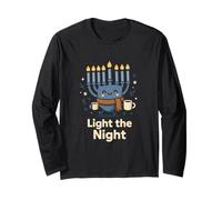 Acogedora Menorá Ilumina la Noche Diseño de Hanukkah Manga Larga