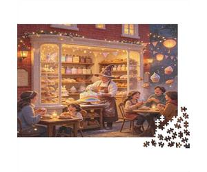Acogedora Panadería Puzzle de 1000 Piezas Papel para Adultos Escena Calle Nocturna Juego de Puzzle 1000 Piezas Relajación Decoración Regalo 52x38cm/1000pcs
