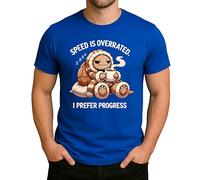 Acogedora tortuga con café - Divertido Speed is Overrated Meme, I Prefer Progress, diseño de vida lenta, idea de regalo para hombre, azul, 3XL