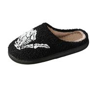Acogedoras zapatillas de mujer para uso diario, diseño de gestos con las manos de Halloween, cálidas pantuflas planas para parejas, perfectas para relajarse en invierno 272, Negro , 45 EU