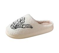 Acogedoras zapatillas de mujer para uso diario, diseño de gestos con las manos de Halloween, cálidas pantuflas planas para parejas, perfectas para relajarse en invierno 272, Blanco, 39 EU