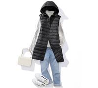 Acolchado Chaleco De Trabajo Chaleco de invierno for mujer, chaquetas largas ultraligeras con capucha, chaleco ajustado, básico informal(Black,XXXL)