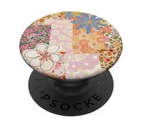 Acolchado de retazos retro con margaritas florales y flores silvestres PopSockets PopGrip Adhesivo