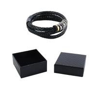 ACOLY Pulsera de cuero "Para mi esposo" (negra + tarjeta) con estuche - Trenzada/Tejida multicapa, joyería para hombre con "Te amo"