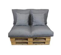 Acomoda Textil - Cojines Sofá Palets 2 Plazas Desenfundable y Lavable 120x80cm. Conjunto 4 Piezas Mullido de Tela para Hogar, Jardín y Terraza,NO Incluye PALETS (Gris Oscuro)