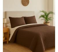 Acomoda Textil - Colcha Bouti Reversible Termosellada + Funda de Cojín 50x70 cm para Dormitorio. Cubrecama, Ligero, Versátil e Ideal para Cualquier Época del Año. (Marrón, Cama 150 cm)